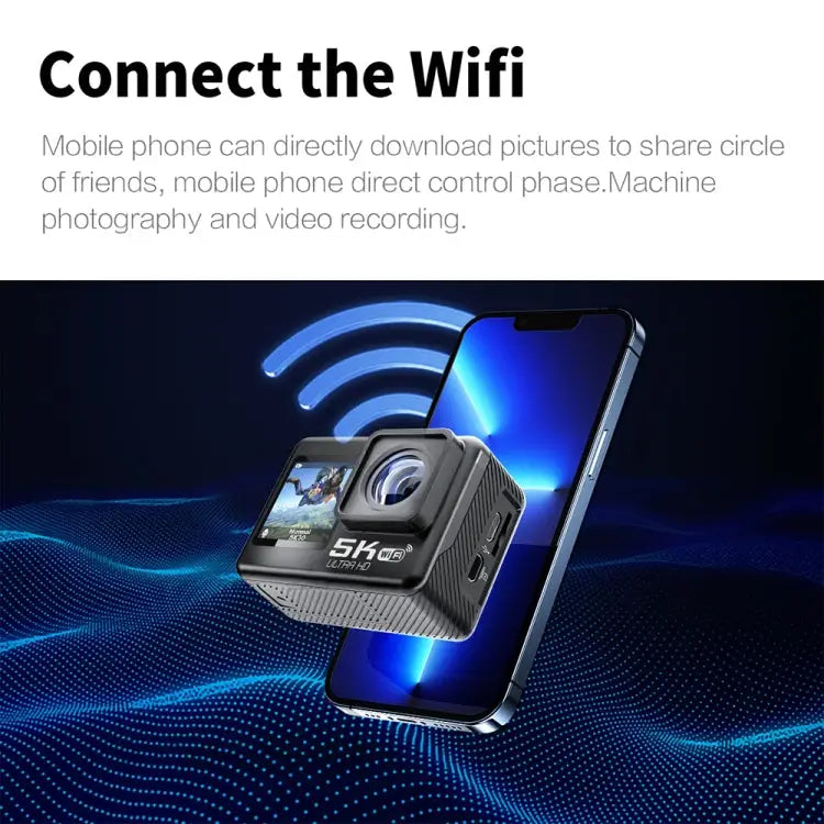 5K/30FPS WIFI HD Anti-Shake Remote Touch Dual-Screen IP68 Waterproof Sports Camera, Style: Camera+128G Card