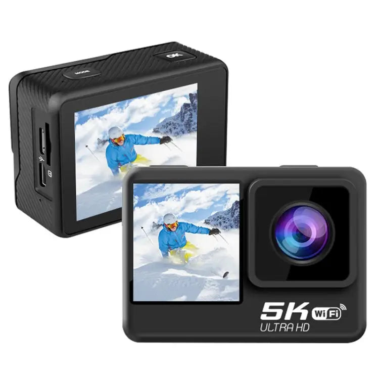 5K/30FPS WIFI HD Anti-Shake Remote Touch Dual-Screen IP68 Waterproof Sports Camera, Style: Camera+128G Card