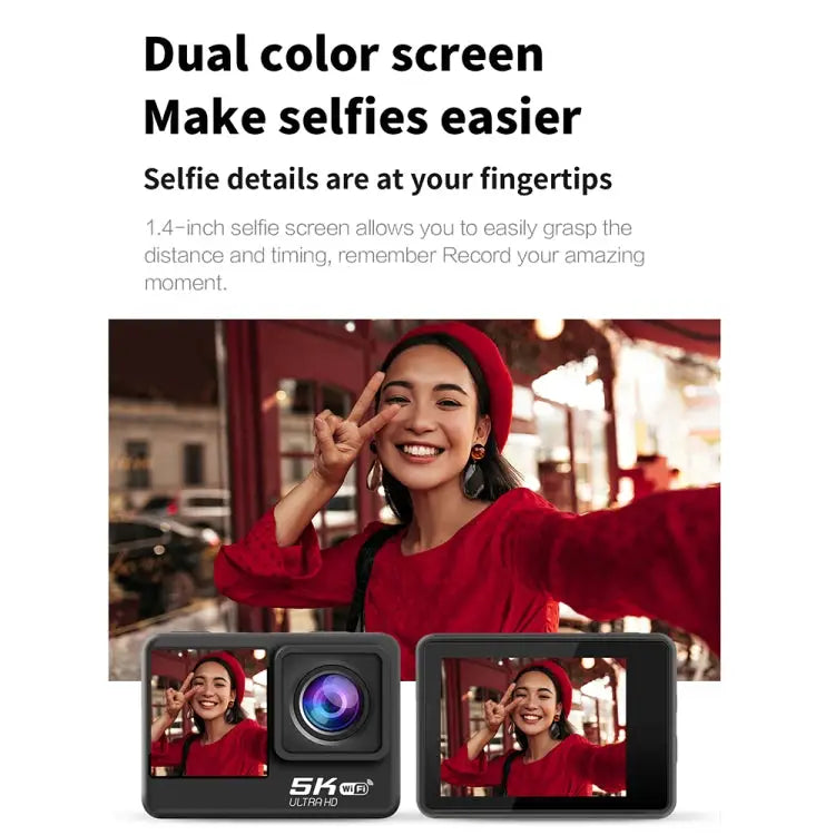 5K/30FPS WIFI HD Anti-Shake Remote Touch Dual-Screen IP68 Waterproof Sports Camera, Style: Camera+128G Card