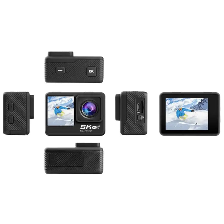 5K/30FPS WIFI HD Anti-Shake Remote Touch Dual-Screen IP68 Waterproof Sports Camera, Style: Camera+128G Card
