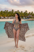Animal Print Pareo met Kralen | Luxe Handgemaakte Omslagdoek Dames